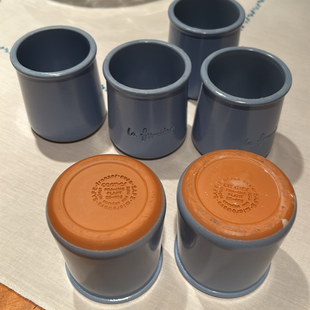 6 empty clay la fermiere yogurt pots. Blue Desired by crafters and bakers - Picture 5 of 6